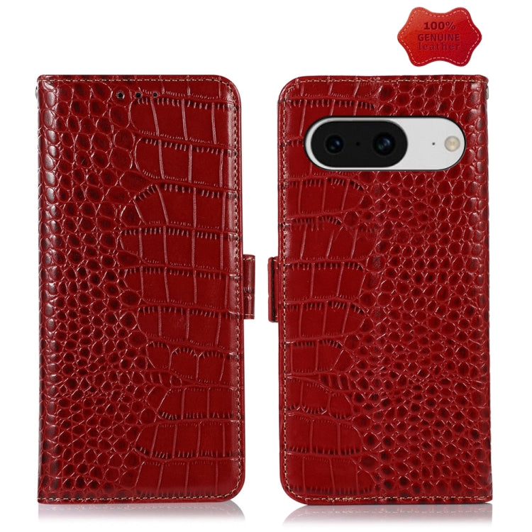 For Google Pixel 8 Crocodile Top Layer Cowhide Leather Phone Case(Red) - Google Cases by buy2fix | Online Shopping UK | buy2fix