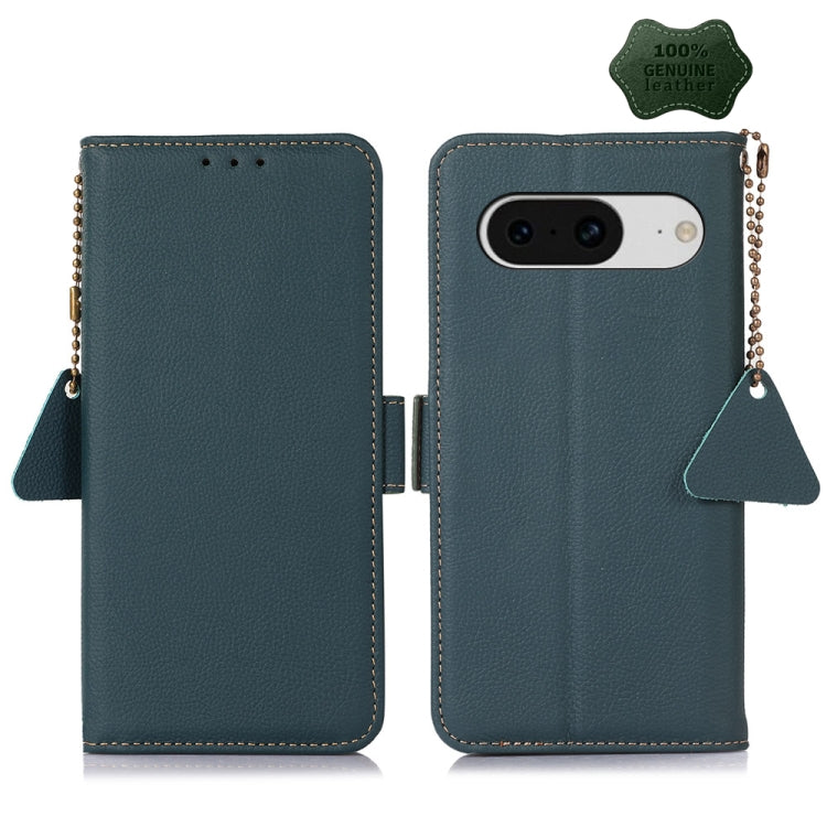 For Google Pixel 8 Side-Magnetic TJ Genuine Leather RFID Phone Case(Green) - Google Cases by buy2fix | Online Shopping UK | buy2fix