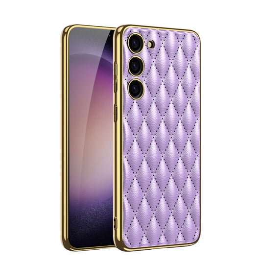 For Samsung Galaxy S23+ 5G GKK Rhombus Pattern Electroplating Plain PU Phone Case(Purple) - Galaxy S23+ 5G Cases by GKK | Online Shopping UK | buy2fix