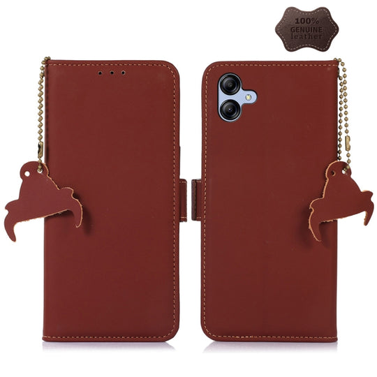 For Samsung Galaxy F14 5G Genuine Leather Magnetic RFID Leather Phone Case(Coffee)