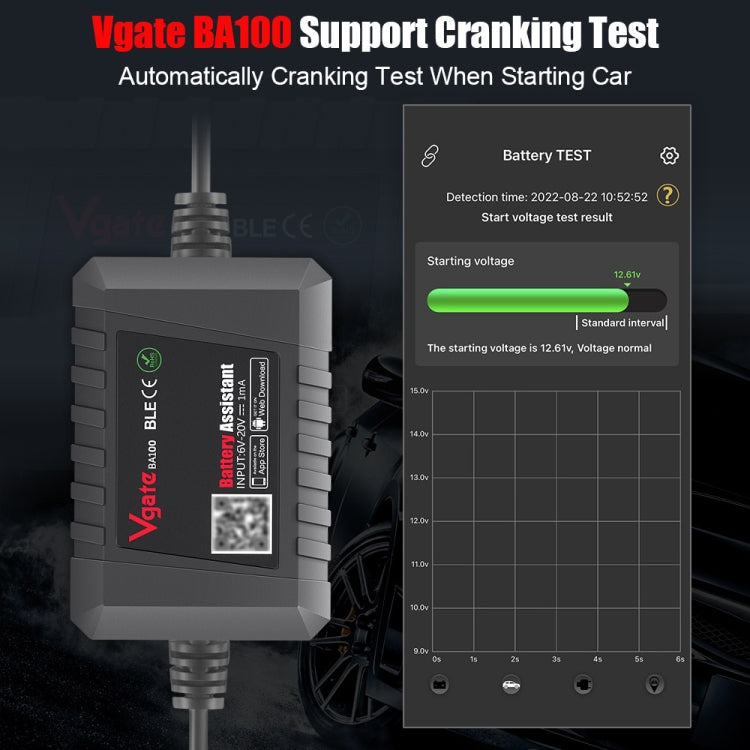 Vgate BA100 Car 12V Bluetooth 4.0 Battery Assistant Analyzer Tester -  by Vgate | Online Shopping UK | buy2fix