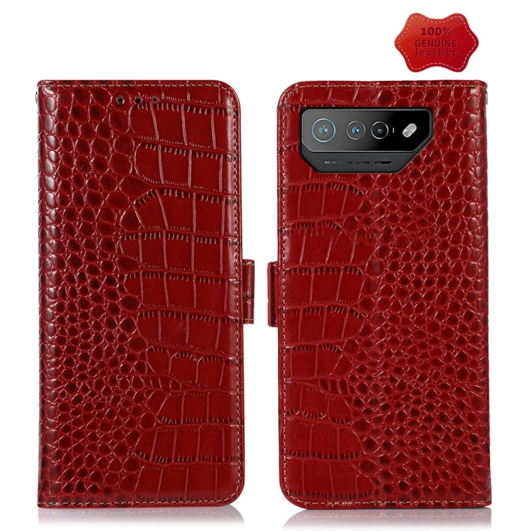 For Asus ROG Phone 7 Crocodile Top Layer Cowhide Leather Phone Case(Red) - ASUS Cases by buy2fix | Online Shopping UK | buy2fix