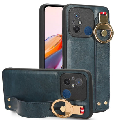 For Xiaomi Redmi 12C / Poco C55 Wristband Leather Back Phone Case(Blue) - Xiaomi Cases by buy2fix | Online Shopping UK | buy2fix