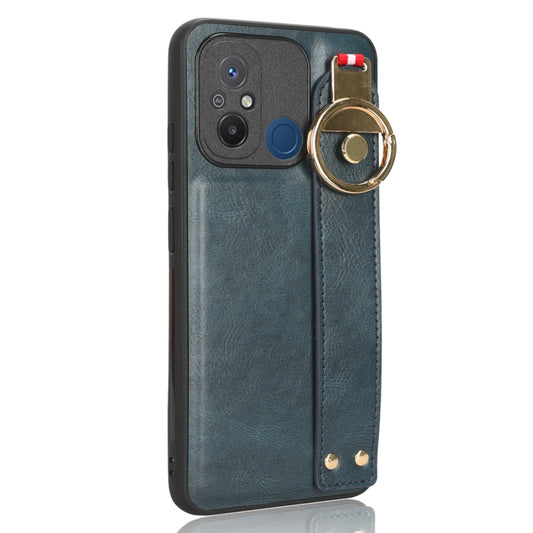 For Xiaomi Redmi 12C / Poco C55 Wristband Leather Back Phone Case(Blue) by buy2fix