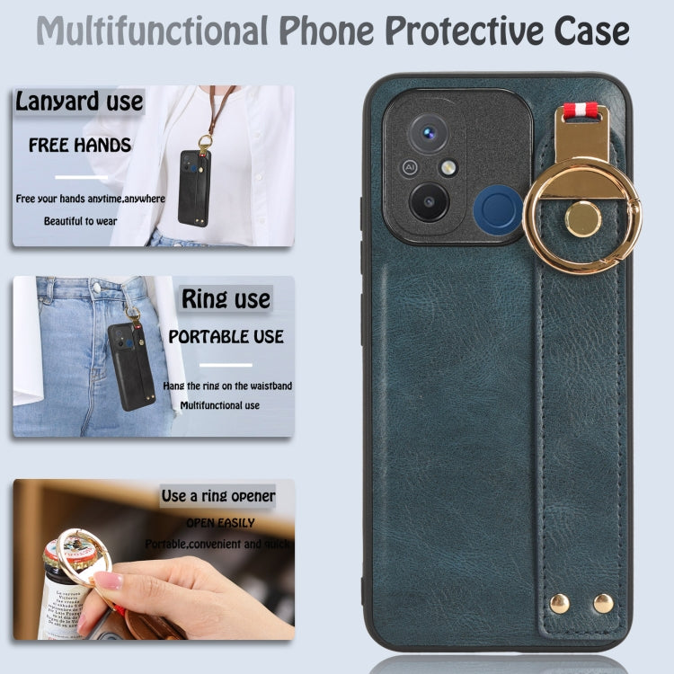 For Xiaomi Redmi 12C / Poco C55 Wristband Leather Back Phone Case(Blue) - Xiaomi Cases by buy2fix | Online Shopping UK | buy2fix