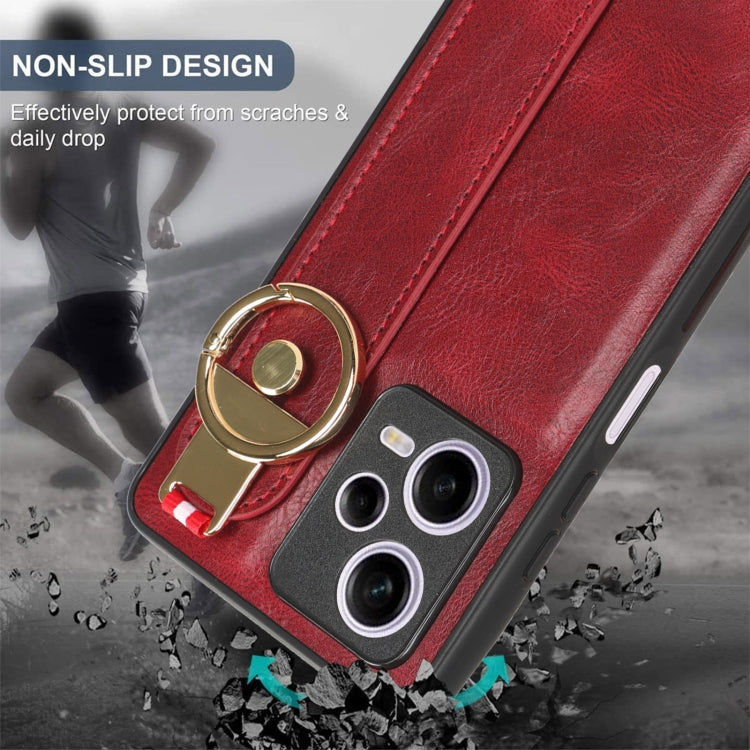 For Redmi Note 12 Pro 5G Global Wristband Leather Back Phone Case(Red) - Note 12 Pro Cases by buy2fix | Online Shopping UK | buy2fix