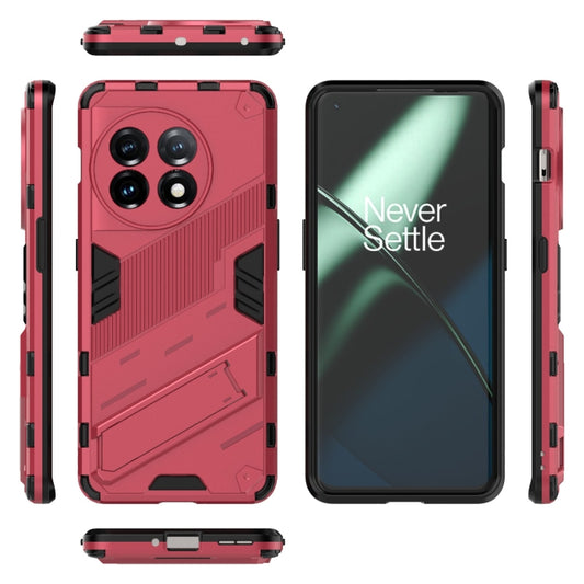 For OnePlus 11 5G Punk Armor 2 in 1 PC + TPU Shockproof Phone Case with Invisible Holder(Light Red) by buy2fix