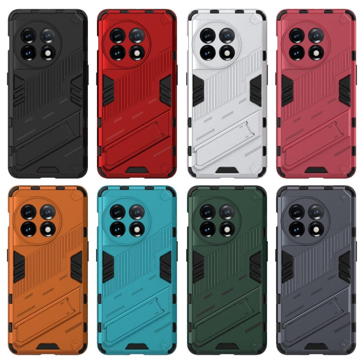 For OnePlus 11 5G Punk Armor 2 in 1 PC + TPU Shockproof Phone Case with Invisible Holder(Light Red) - OnePlus Cases by buy2fix | Online Shopping UK | buy2fix