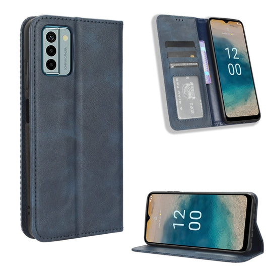 Pour Nokia G22 4G Boucle magnétique Étui de téléphone en cuir à texture rétro (Bleu)