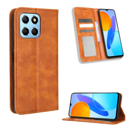 For Honor 70 Lite / X6 4G Magnetic Buckle Retro Texture Leather Phone Case(Brown) - Honor Cases by buy2fix | Online Shopping UK | buy2fix