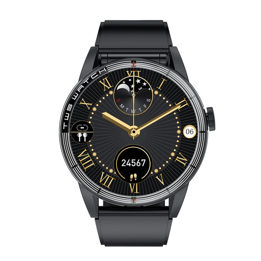 R6 1.32 inch Round Screen 2 in 1 Bluetooth Earphone Smart Watch, Support Bluetooth Call / Health Monitoring(Black Silicone Strap) by buy2fix