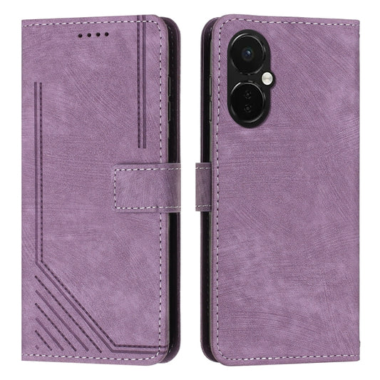 For OnePlus Nord CE 3/Nord CE 3 Lite/Nord N30 Skin Feel Stripe Pattern Leather Phone Case with Lanyard(Purple) by buy2fix
