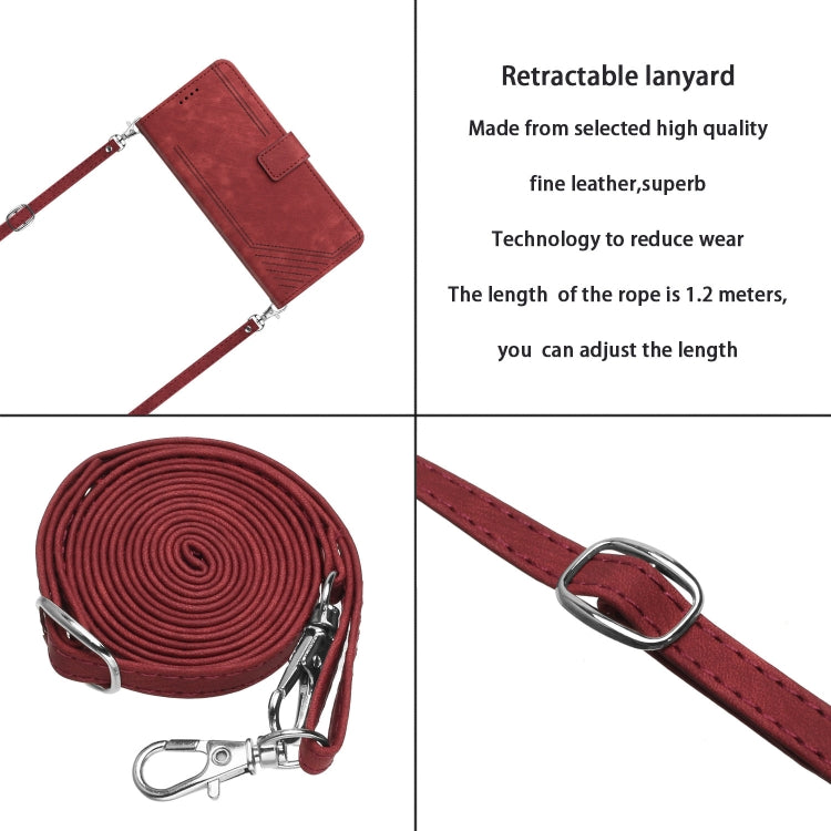 For Tecno Spark 10 Pro Skin Feel Stripe Pattern Leather Phone Case with Lanyard(Red) by buy2fix
