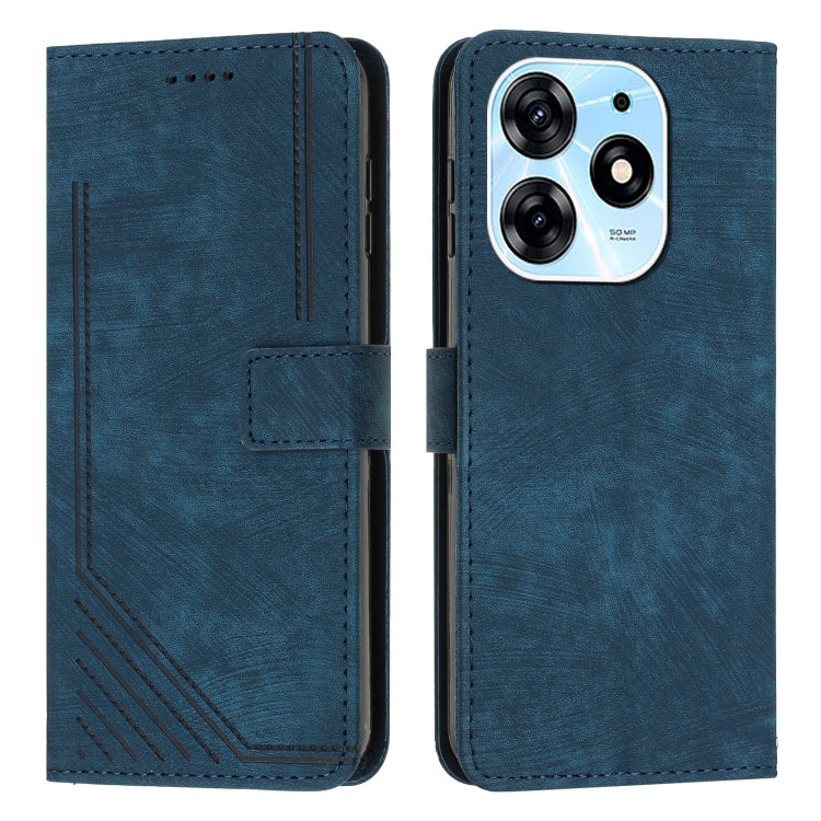 For Tecno Spark 10 Pro Skin Feel Stripe Pattern Leather Phone Case with Lanyard(Blue) by buy2fix