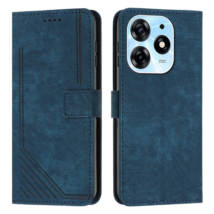 For Tecno Spark 10 Pro Skin Feel Stripe Pattern Leather Phone Case with Lanyard(Blue) by buy2fix