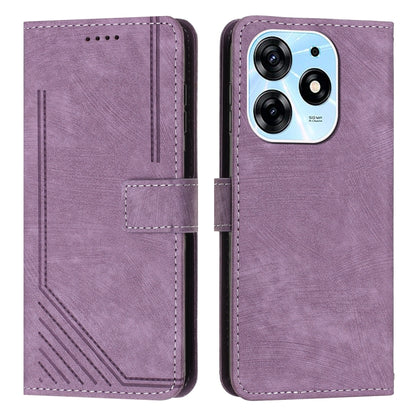 For Tecno Spark 10 Pro Skin Feel Stripe Pattern Leather Phone Case with Lanyard(Purple) by buy2fix