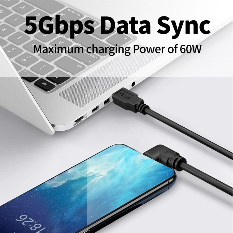 5m USB to USB-C / Type-C Elbow 5Gbps 60W USB3.1 Gen1 Fast Charging Data-sync Cable(Black) -  by buy2fix | Online Shopping UK | buy2fix