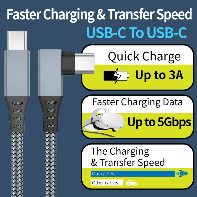 5m USB-C / Type-C to USB-C / Type-C Elbow 5Gbps 60W USB3.1 Gen1 Fast Charging Data-sync Cable(Grey) -  by buy2fix | Online Shopping UK | buy2fix