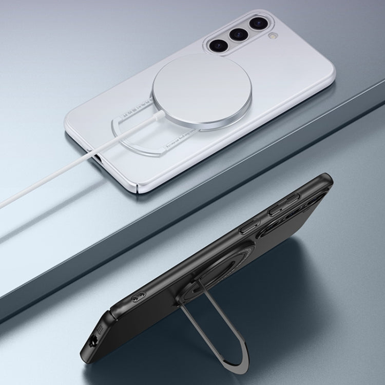 For Samsung Galaxy S23+ 5G Matte Magsafe Magnetic Phone Case with Trolley Holder(Dark Blue) by buy2fix