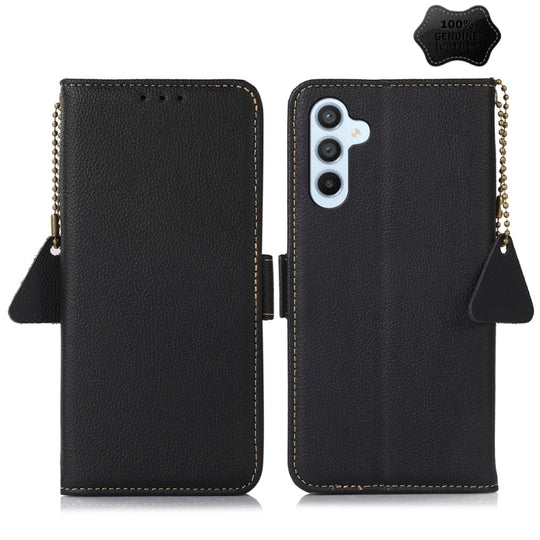 For Samsung Galaxy M54 5G Side-Magnetic TJ Genuine Leather RFID Phone Case(Black)