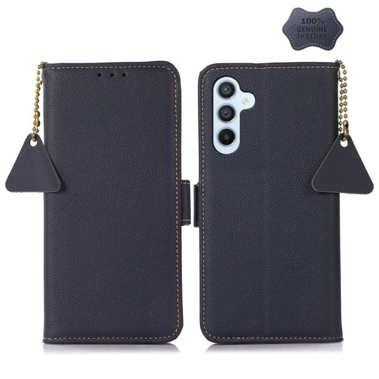 For Samsung Galaxy M54 5G Side-Magnetic TJ Genuine Leather RFID Phone Case(Blue)