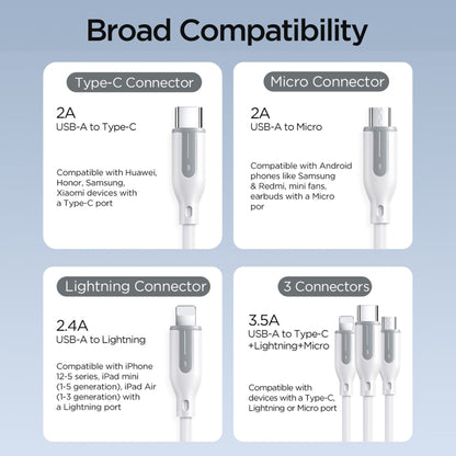 JOYROOM S-2T3018A15 Ice-Crystal Series 1.2m 3.5A USB+Type-C to 8 Pin+Type-C+Micro USB 3 in 2 Fast Charging Cable(Black) - Multifunction Cable by JOYROOM | Online Shopping UK | buy2fix