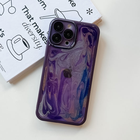 For iPhone 13 Pro Max Oil Painting Electroplating TPU Phone Case(Purple) by buy2fix