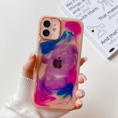 For iPhone 12 Oil Painting Electroplating TPU Phone Case(Pink) - iPhone 12 / 12 Pro Cases by buy2fix | Online Shopping UK | buy2fix