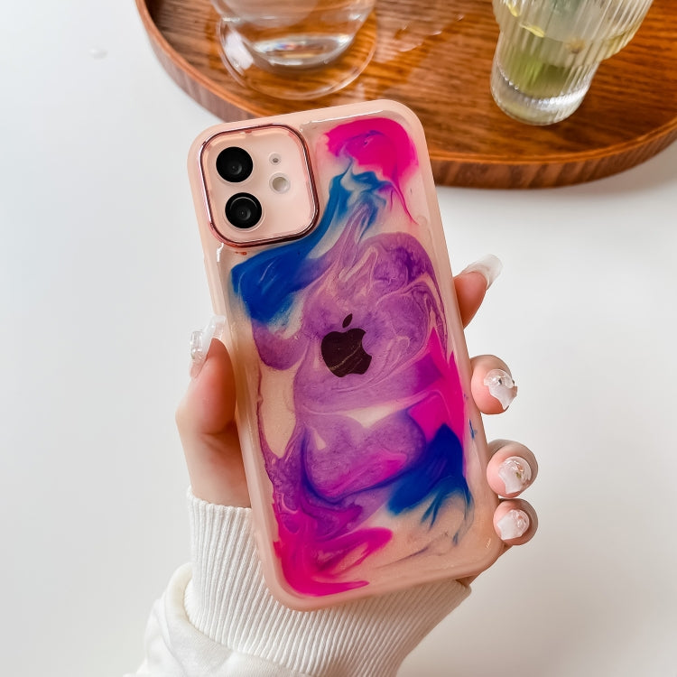 For iPhone 12 Oil Painting Electroplating TPU Phone Case(Pink) - iPhone 12 / 12 Pro Cases by buy2fix | Online Shopping UK | buy2fix