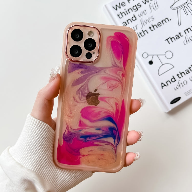 For iPhone 12 Pro Oil Painting Electroplating TPU Phone Case(Pink) by buy2fix