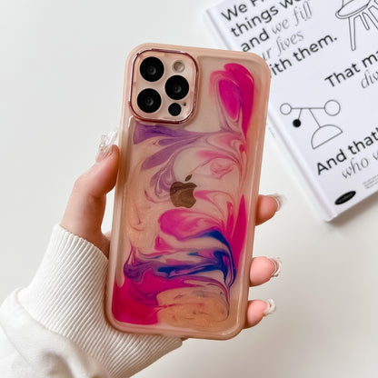For iPhone 12 Pro Oil Painting Electroplating TPU Phone Case(Pink) by buy2fix