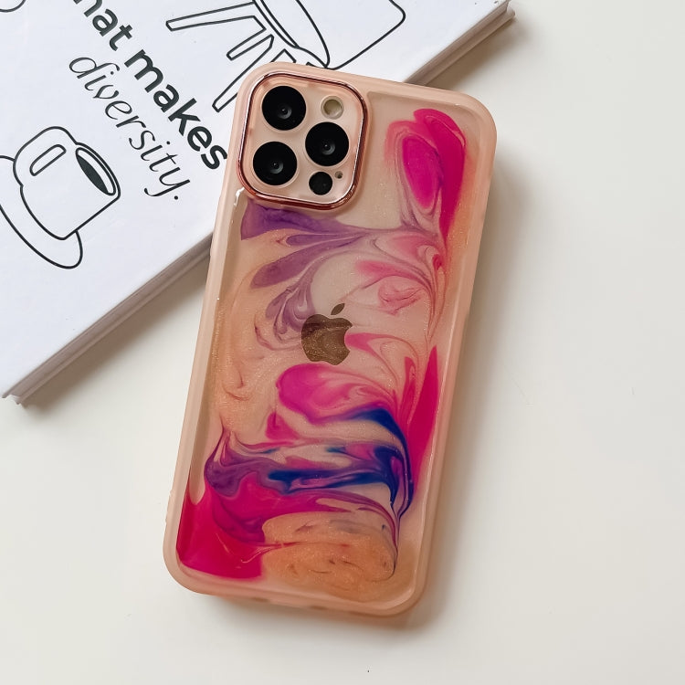 For iPhone 12 Pro Oil Painting Electroplating TPU Phone Case(Pink) by buy2fix