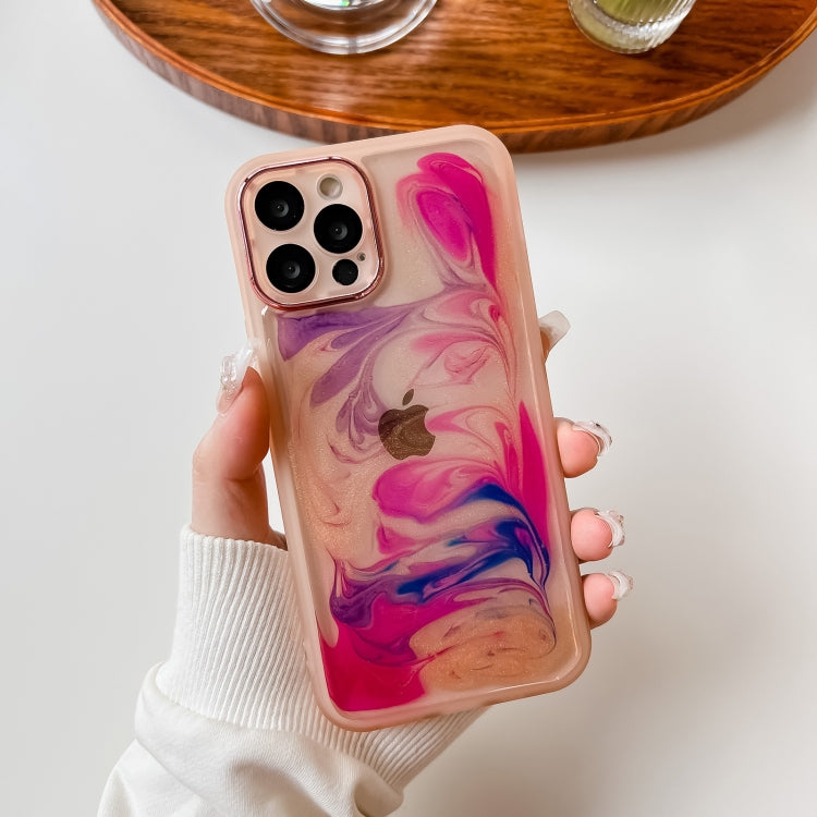 For iPhone 12 Pro Oil Painting Electroplating TPU Phone Case(Pink) by buy2fix
