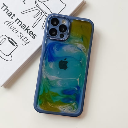 For iPhone 12 Pro Oil Painting Electroplating TPU Phone Case(Blue) - iPhone 12 / 12 Pro Cases by buy2fix | Online Shopping UK | buy2fix