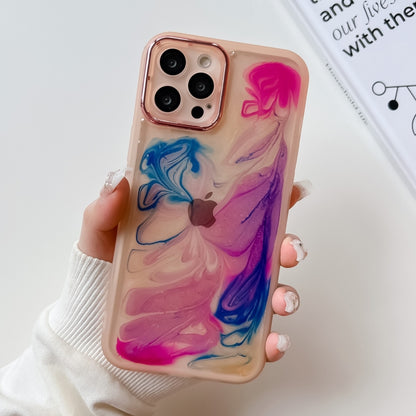 For iPhone 12 Pro Max Oil Painting Electroplating TPU Phone Case(Pink) by buy2fix