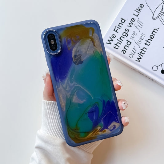 For iPhone XS Max Oil Painting Electroplating TPU Phone Case(Blue) - More iPhone Cases by buy2fix | Online Shopping UK | buy2fix