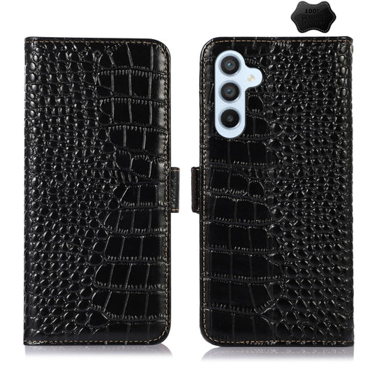 For Samsung Galaxy M34 5G Crocodile Top Layer Cowhide Leather Phone Case(Black)