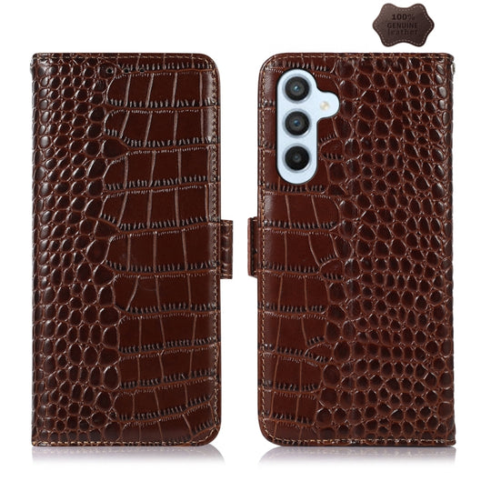 For Samsung Galaxy M34 5G Crocodile Top Layer Cowhide Leather Phone Case(Brown)