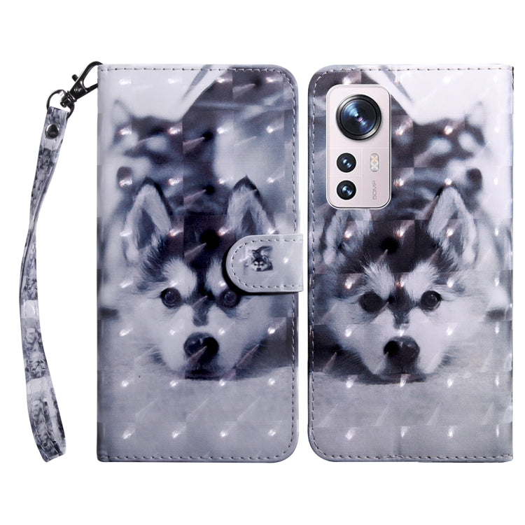 For Xiaomi 12 Pro 3D Painted Pattern Leather Phone Case(Husky) by buy2fix