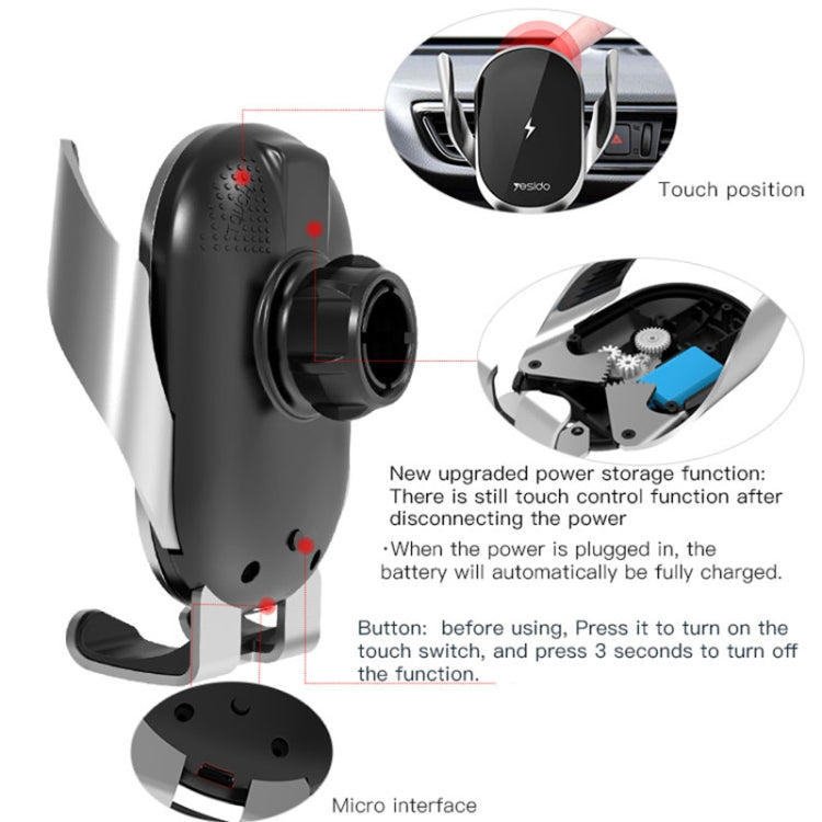 Yesido C78 Car Automatic Clamping 15W Qi Wireless Charger Phone Holder(Black) -  by Yesido | Online Shopping UK | buy2fix