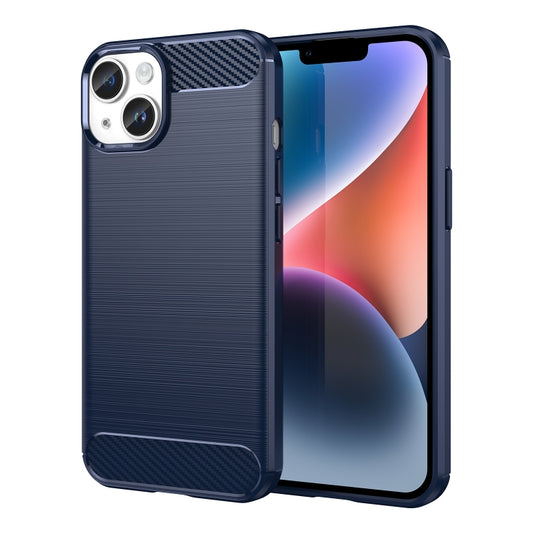 For iPhone 15 Plus Brushed Texture Carbon Fiber TPU Phone Case(Blue) - iPhone 15 Plus Cases by buy2fix | Online Shopping UK | buy2fix