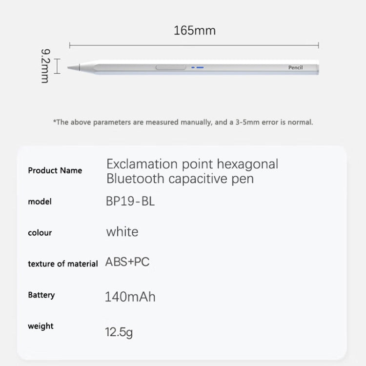 BP19-BL Type-C Universal Magnetic Hexagon Bluetooth Stylus Pen(White) - Stylus Pen by buy2fix | Online Shopping UK | buy2fix