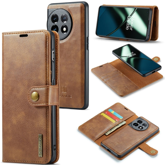 Pour OnePlus 11 DG.MING Crazy Horse Texture Étui en cuir magnétique détachable (marron)
