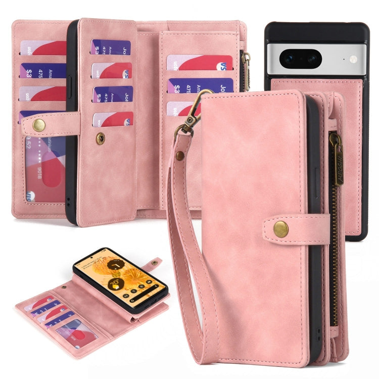 For Google Pixel 7 Zipper Wallet Detachable Magnetic Leather Phone Case(Pink) by buy2fix