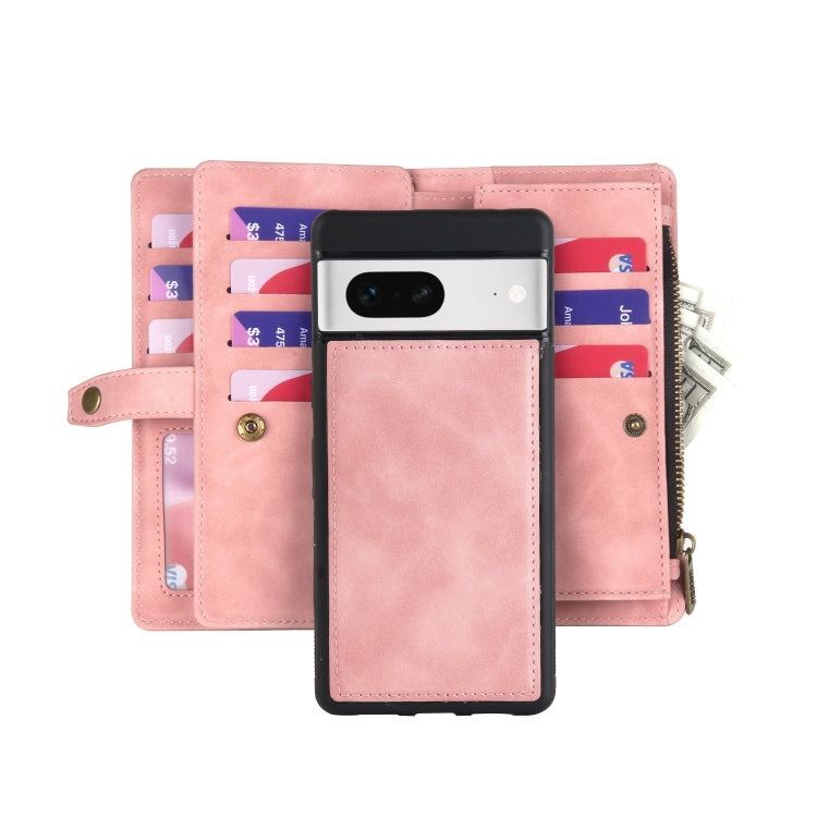 For Google Pixel 7 Zipper Wallet Detachable Magnetic Leather Phone Case(Pink) by buy2fix