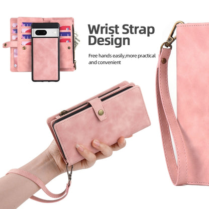 For Google Pixel 7 Zipper Wallet Detachable Magnetic Leather Phone Case(Pink) by buy2fix