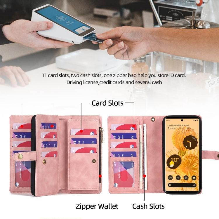 For Google Pixel 7 Zipper Wallet Detachable Magnetic Leather Phone Case(Pink) by buy2fix