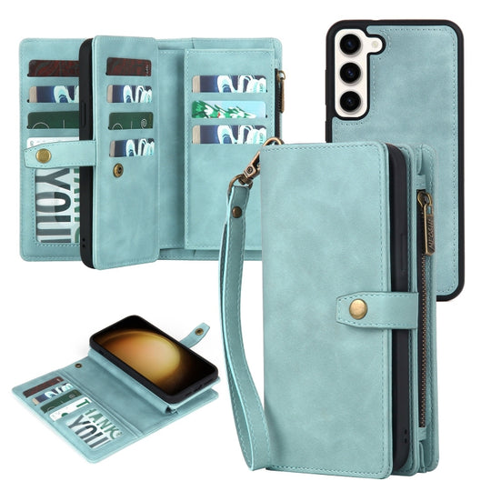 Pour Samsung Galaxy S23 5G Portefeuille à glissière Étui de téléphone en cuir MagSafe détachable (Bleu)