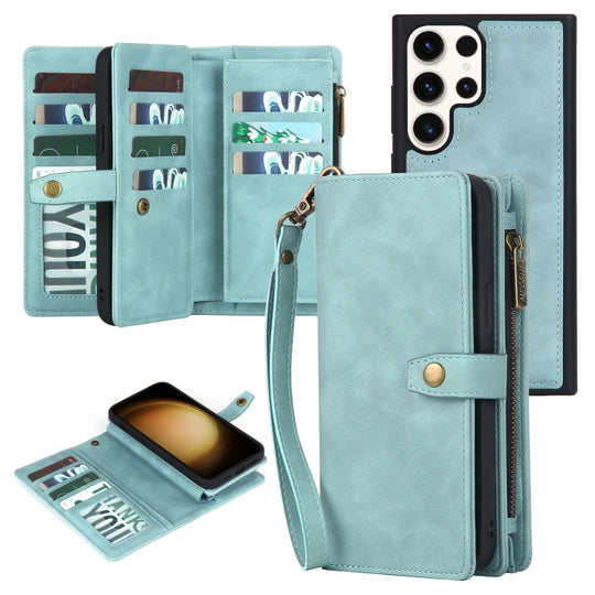For Samsung Galaxy S23 Ultra 5G Zipper Wallet Magnetic Detachable Leather Phone Case(Blue)