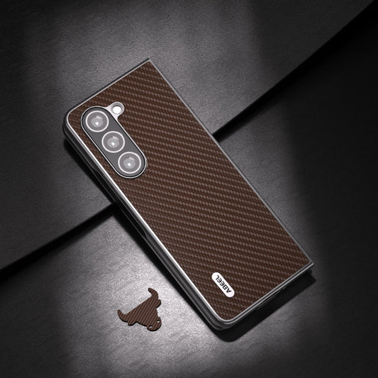 For Samsung Galaxy Z Fold5 ABEEL Carbon Fiber Texture Protective Phone Case(Dark Brown) by buy2fix